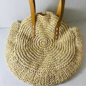 Round Straw Beach Bohemian  Minimalist Tote Bag
